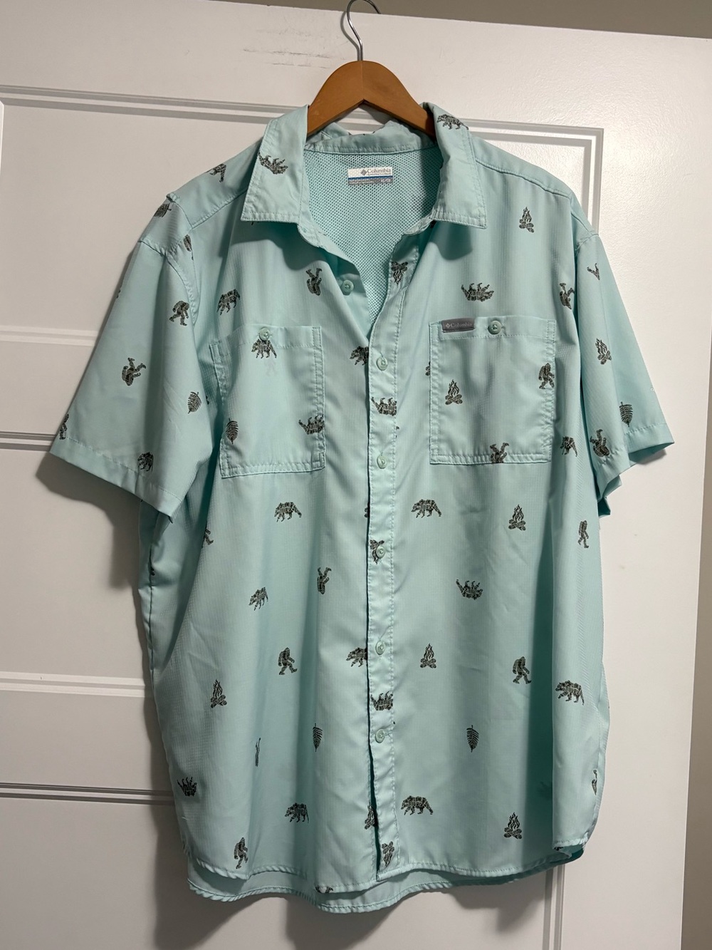 Columbia Men's Short-Sleeve Printed Button-Down Shirt - Light Aqua XL